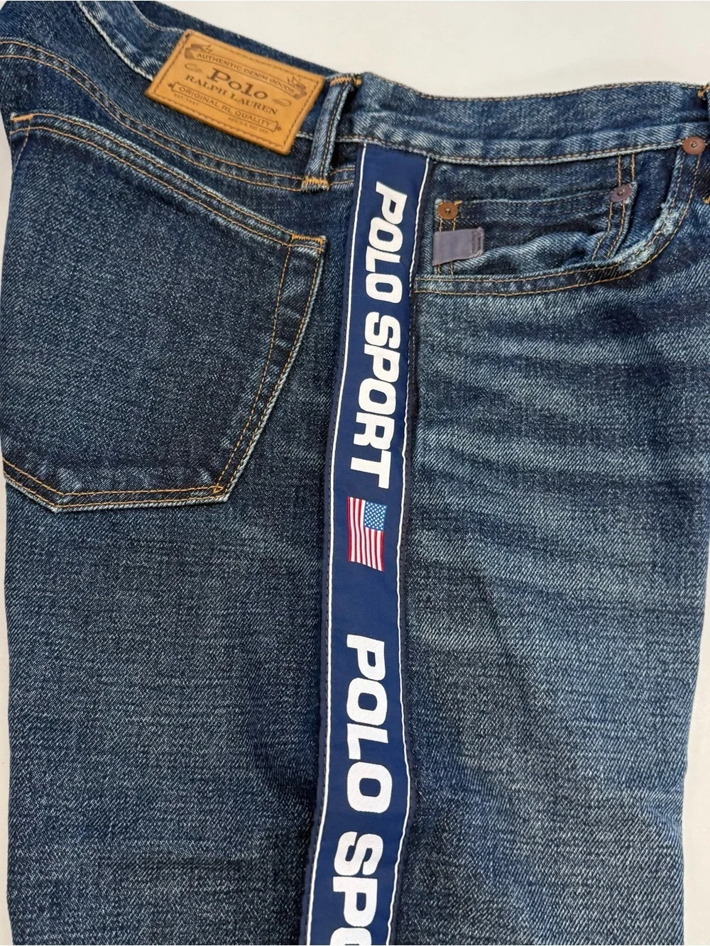 Ralph Lauren Men’s Varick Straight Jeans logo Flag Ribbon Seams Sz 32x32 NEW
